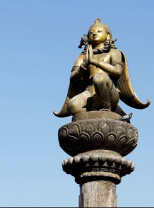 Half man, half bird, Garuda is the vehicle and devotee of Vishnu. This is his statue in Durbar Square in Patan