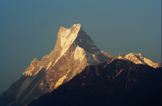 Machhapuchchhre – or the Fish Tail – in the Annapurna range. This peak is believed to be sacred to Shiva and is therefore out of bounds for climbers